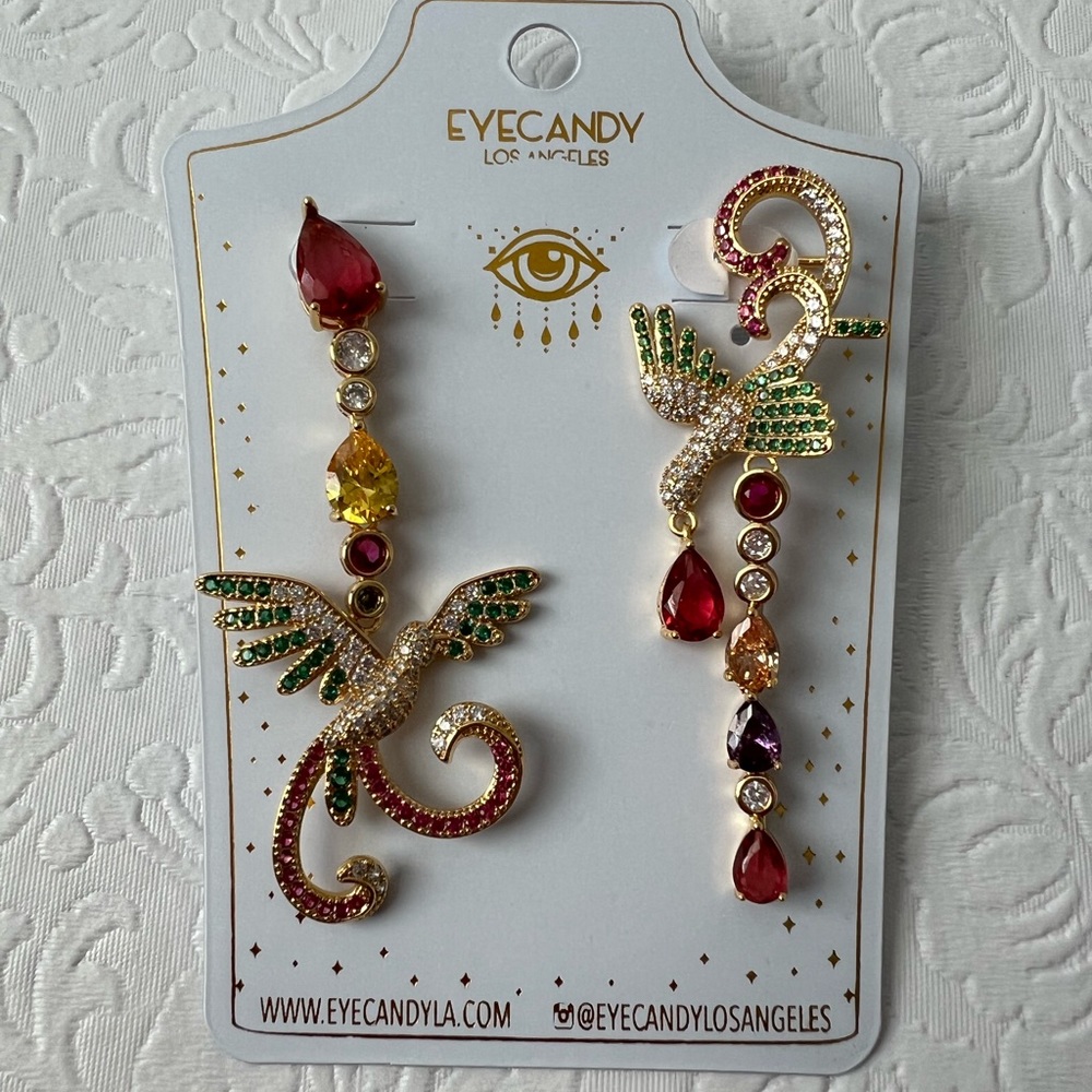 Eye Candy Birdie Crystal Dangle Earrings - Picture 2 of 3